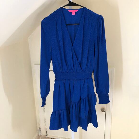 Lilly Pulitzer EUC Women's Cristiana Faux Wrap Dress Ikat Blue Size 2 - Picture 2 of 12